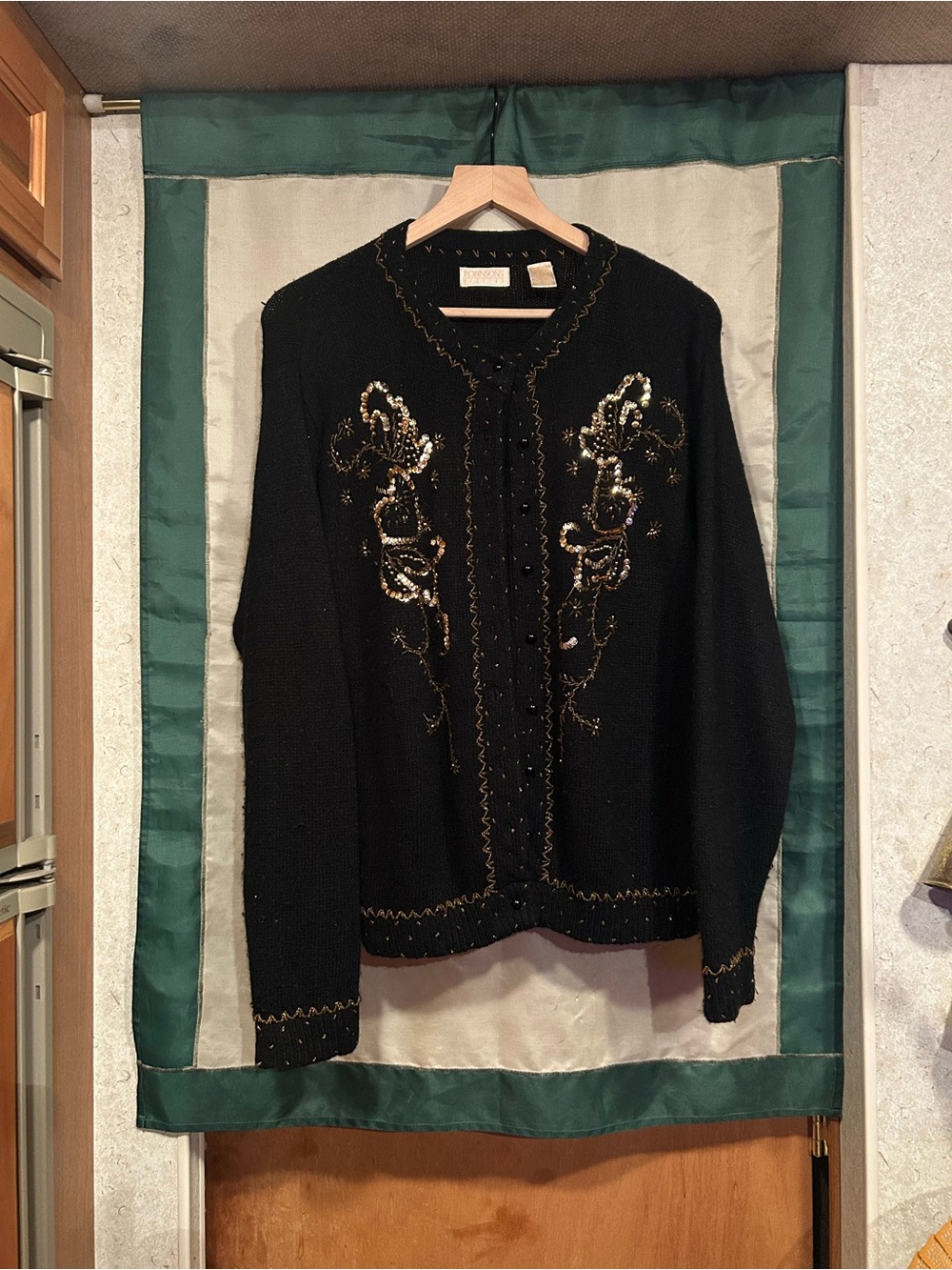 Black Embellished Women's Sweater Cardigan - Elegant Sequin Detail